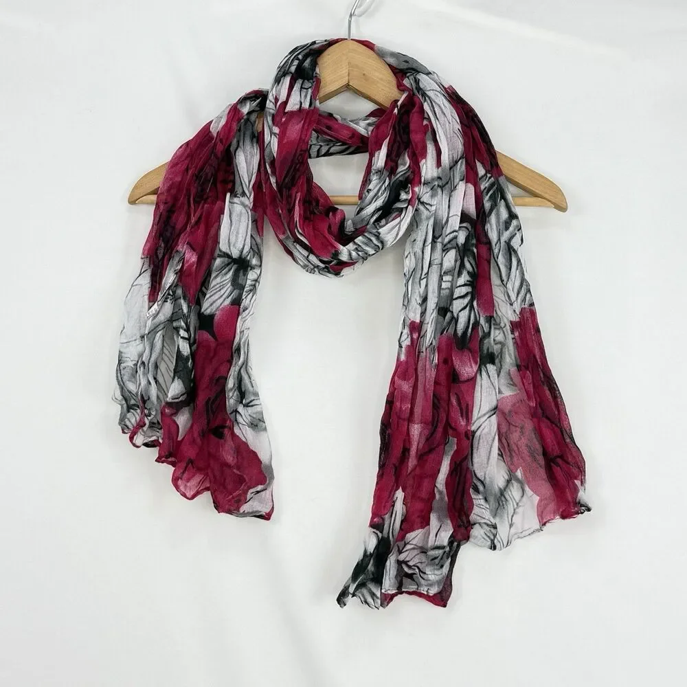 Scarf Pink Floral Polyester Lightweight Wrap 66 x 34 Inches